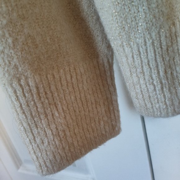 Ricki's Cowl-Neck Box Sweater, Cream with Gold Threading - Picture 4 of 5